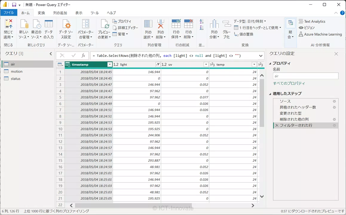 クエリ編集後のPower Query エディター画面